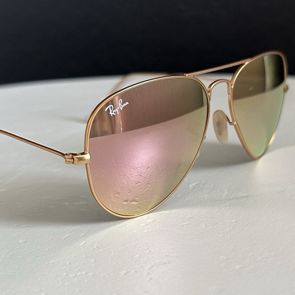 RAY-BAN Mirrored Aviator Sunglasses in Pink Rose Gold EUC - Picture 4 of 13
